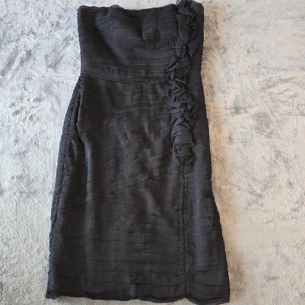 Tadashi Collection Black Strapless Pleated Silk Cocktail Dress Size 12 Elegant